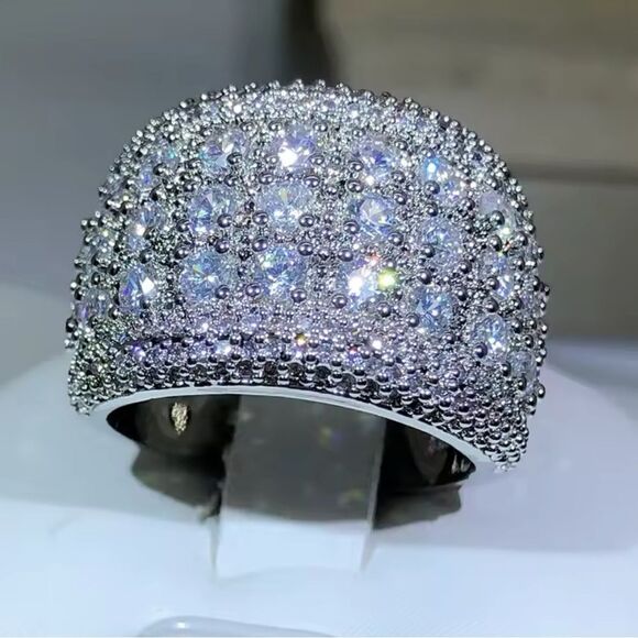 Sterling Silver 925 Pave Zirconium Statement Ring - Picture 3 of 14